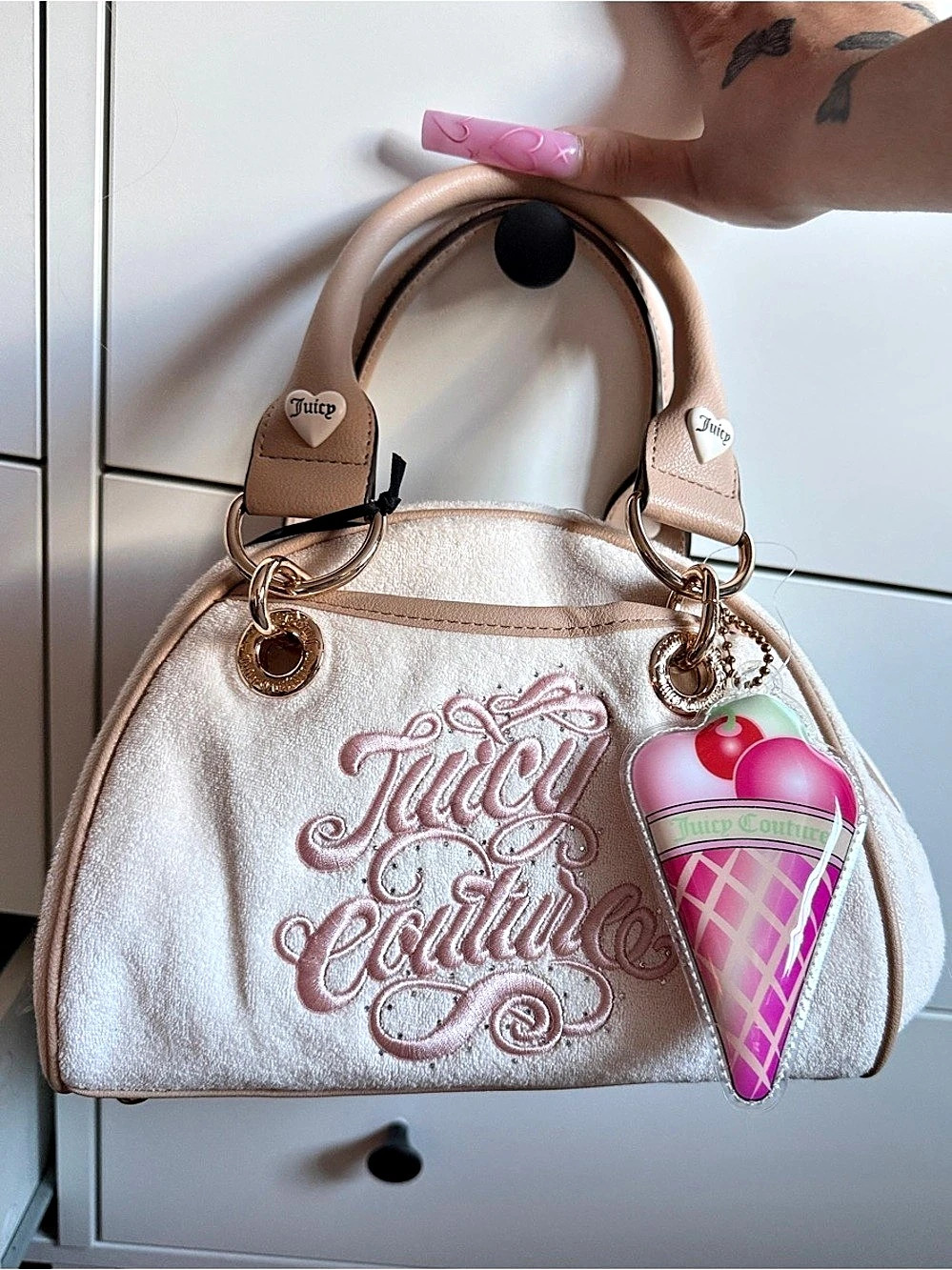 Juicy Couture Satchel with Ice Cream Charm Pink & White